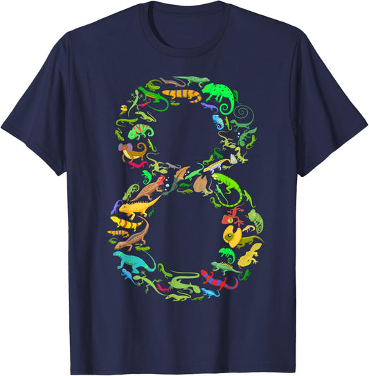 8th Birthday Lizard Reptile Birthday Party 8 Year Old 8 T-Shirt - T-Shirt | Navy