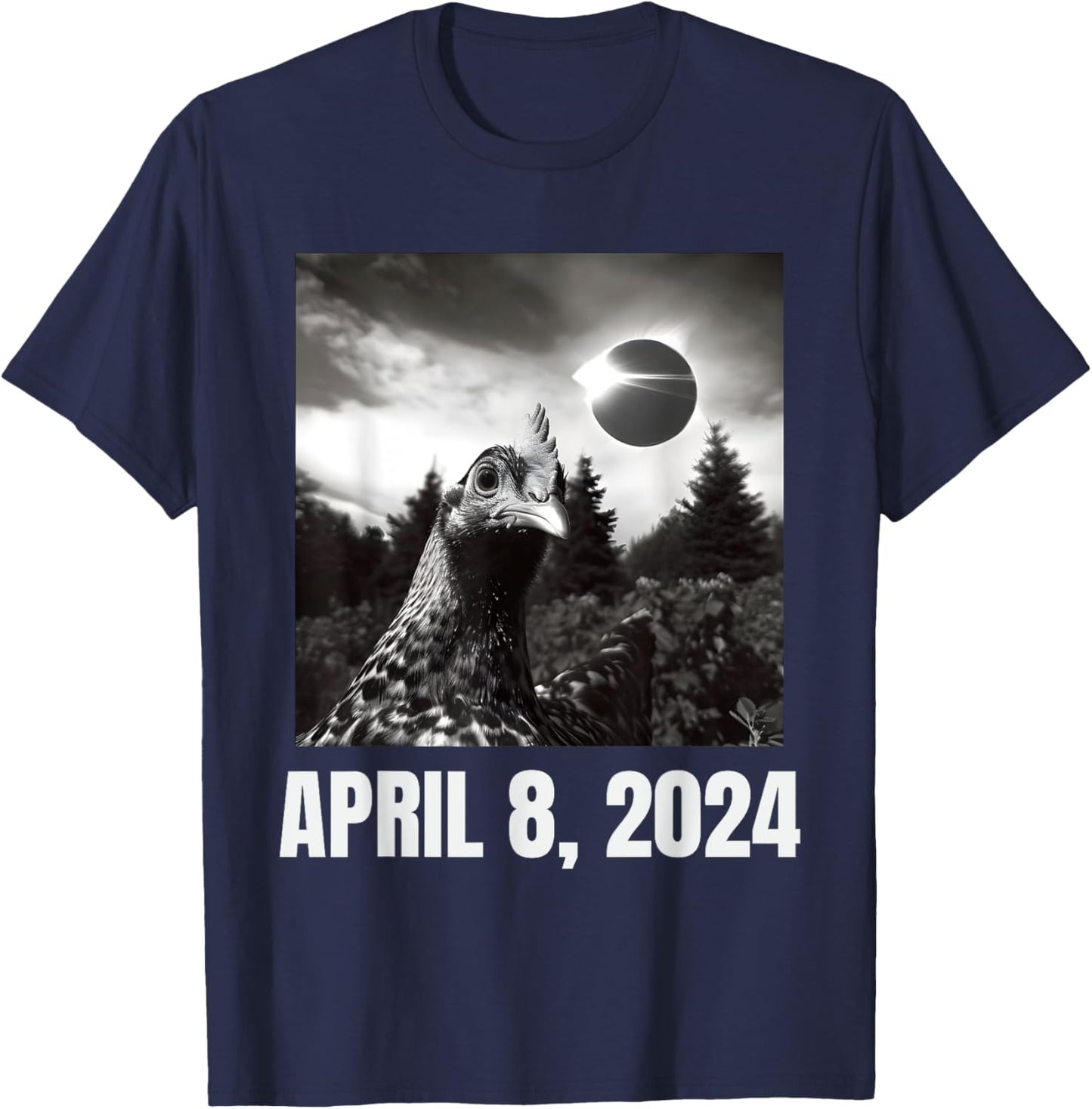 Funny 2024 Solar Eclipse Chicken Selfie Meme T-Shirt - T-Shirt | Navy