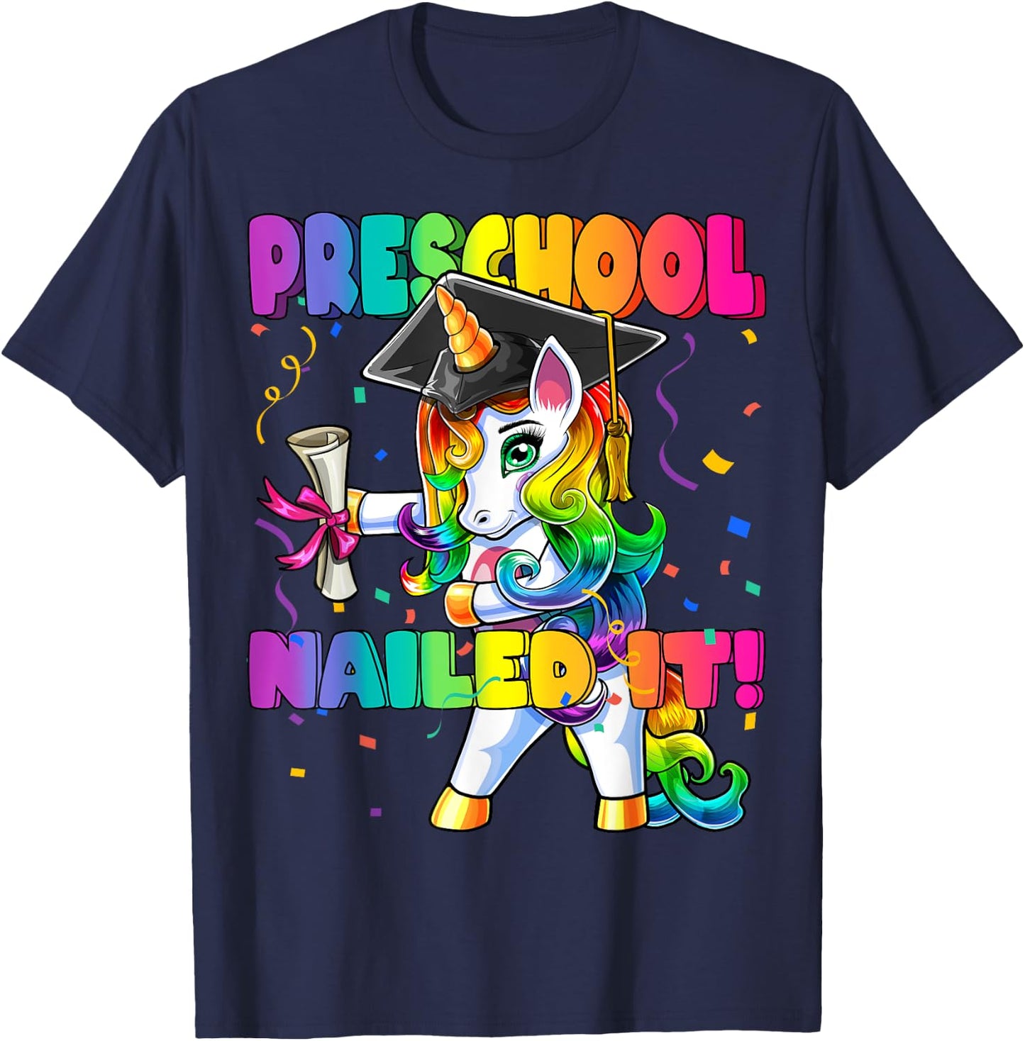 Flossing Unicorn Preschool Graduation Cap Diploma Gift Girls T-Shirt - T-Shirt | Navy