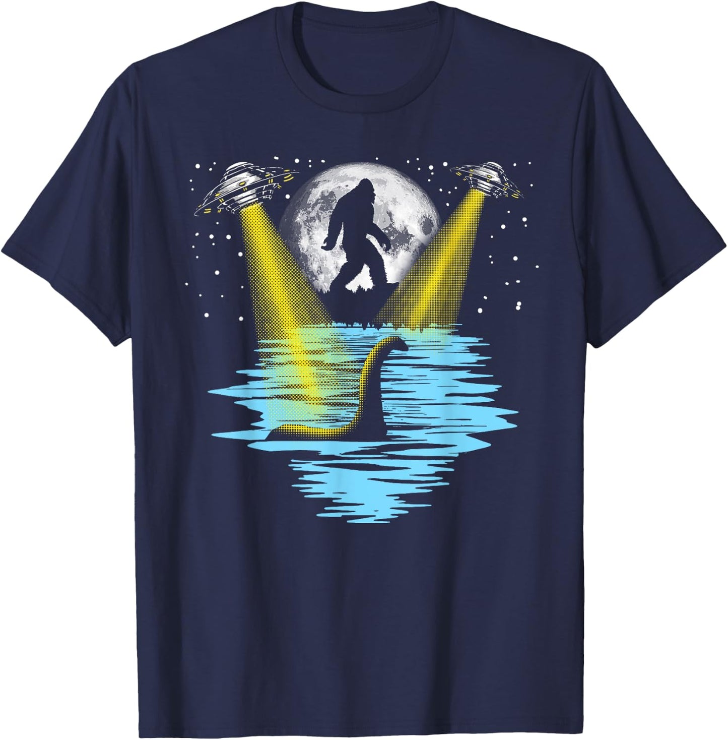 Flying Saucer UFO, Bigfoot & Loch Ness Monster Funny T-Shirt - T-Shirt | Navy