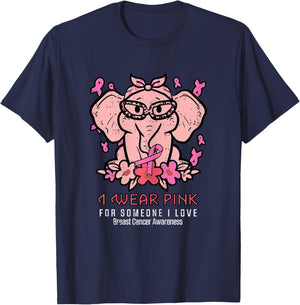 Breast Cancer Pink For Someone I Love Awareness Elephant T-Shirt - T-Shirt | Navy
