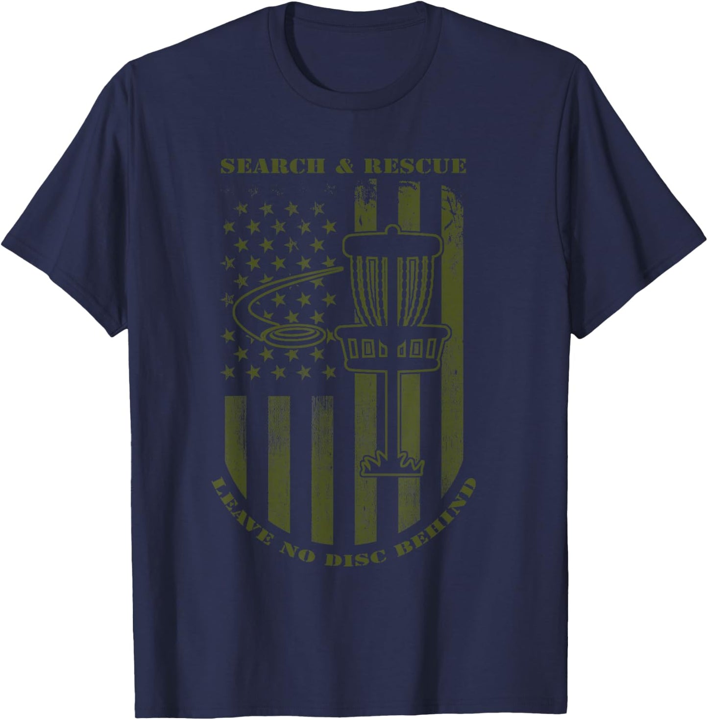 Disc Golf Search & Rescue Leave No Disc Behind Green T-Shirt - T-Shirt | Navy