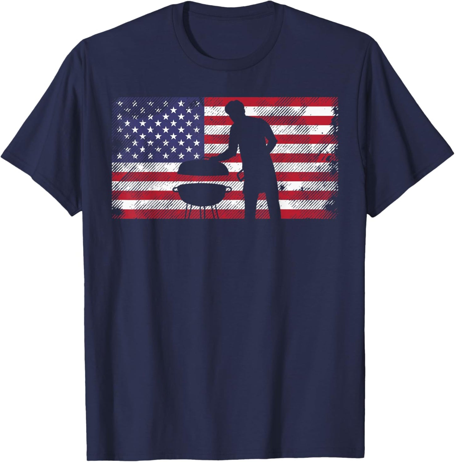 American Flag Dad Bbq Grilling Barbecue Meat Patriotic Men T-Shirt - T-Shirt | Navy