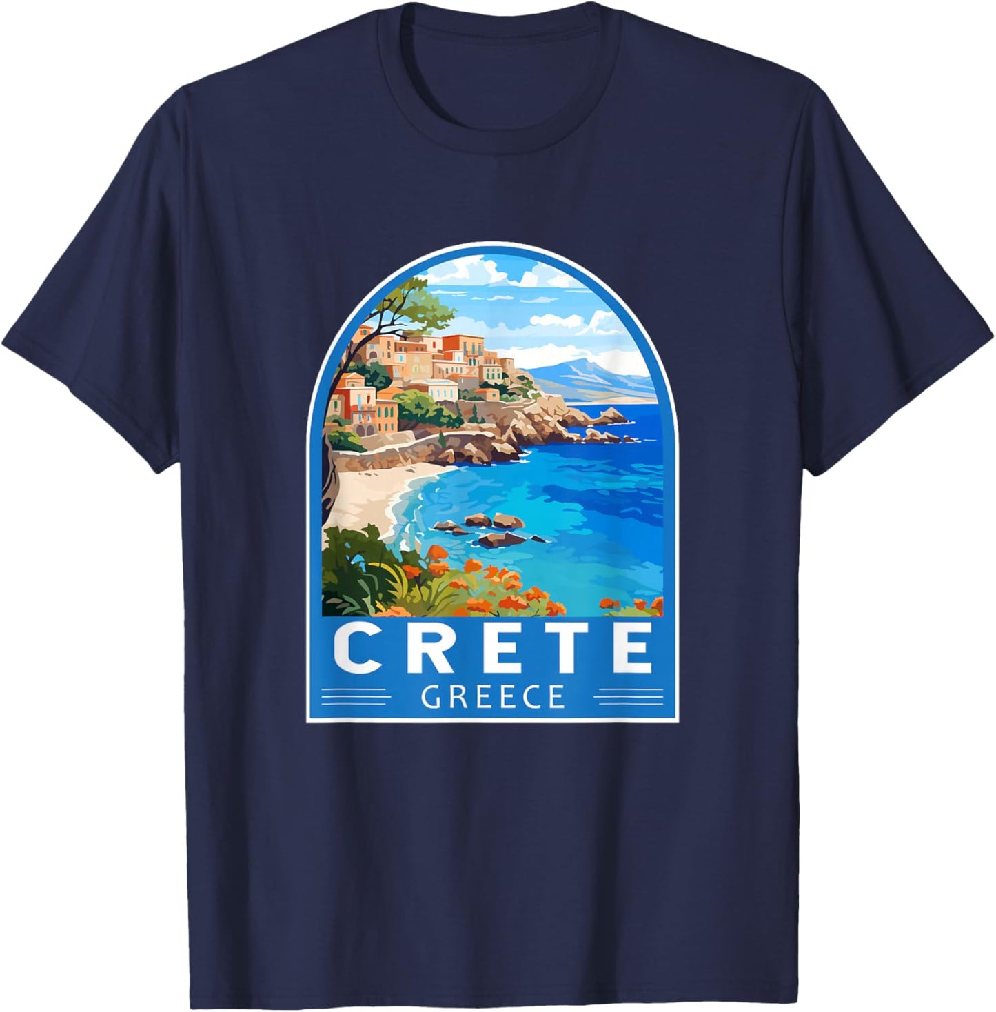 Crete Greece Travel Art Emblem Vintage T-Shirt - T-Shirt | Navy