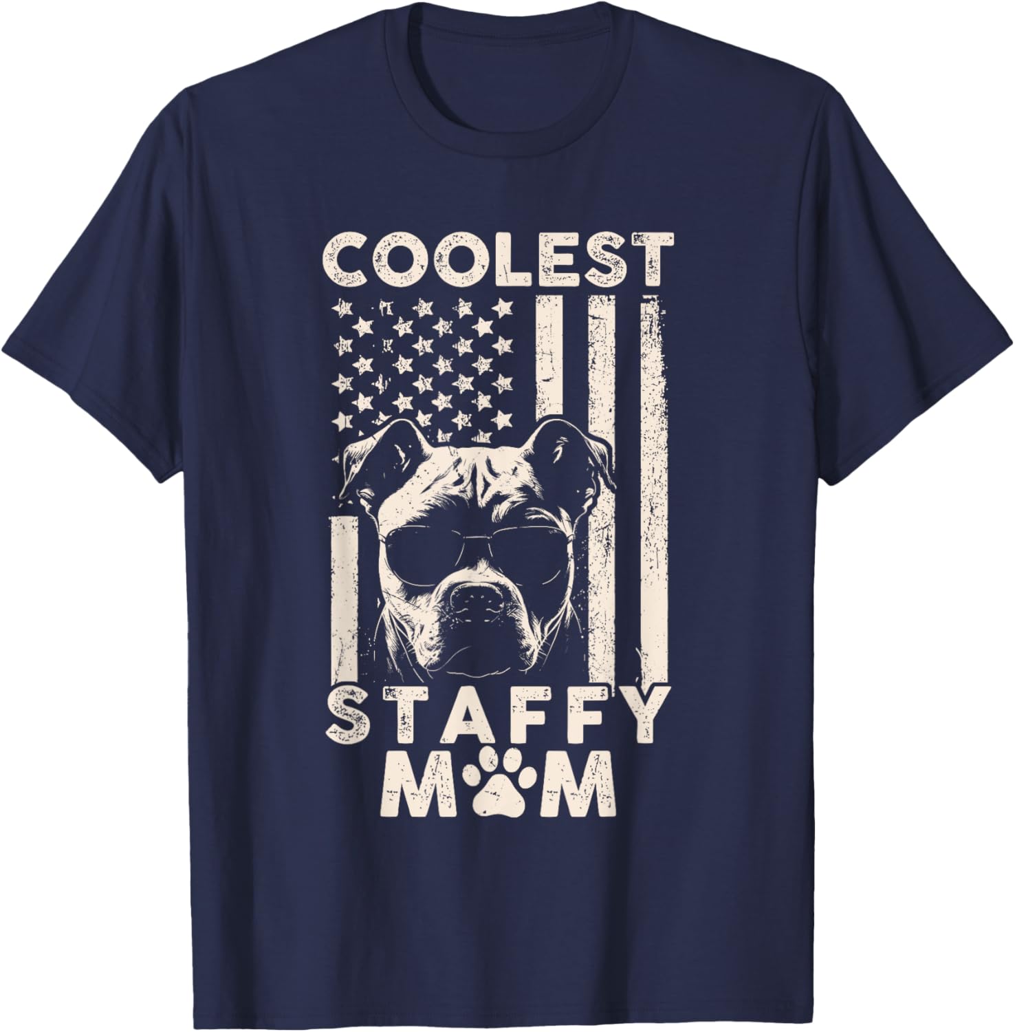 Vintage Coolest Staffy Mom USA American Flag Funny Dog Mom Kids Men T-Shirt - T-Shirt | Navy