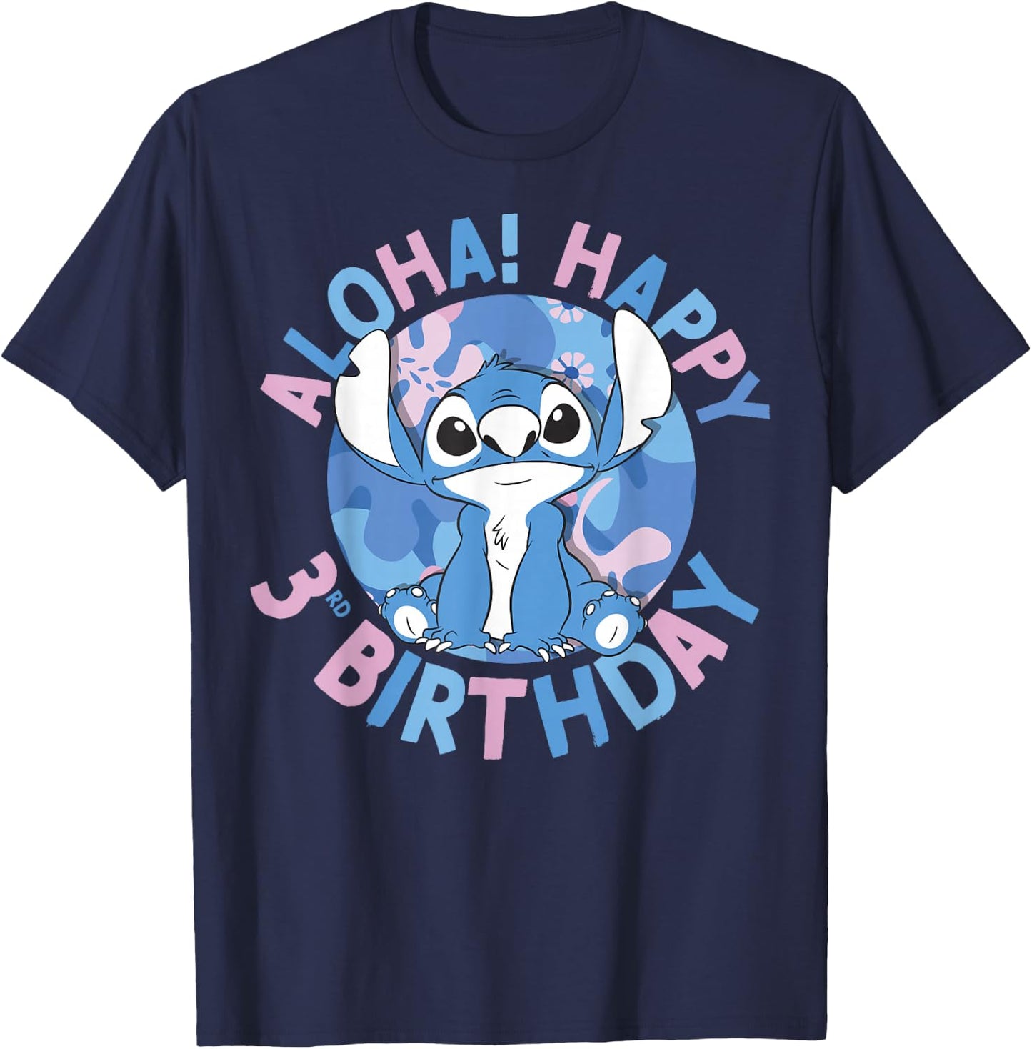 Disney Lilo & Stitch Aloha Happy 3rd Birthday T-Shirt - T-Shirt | Navy