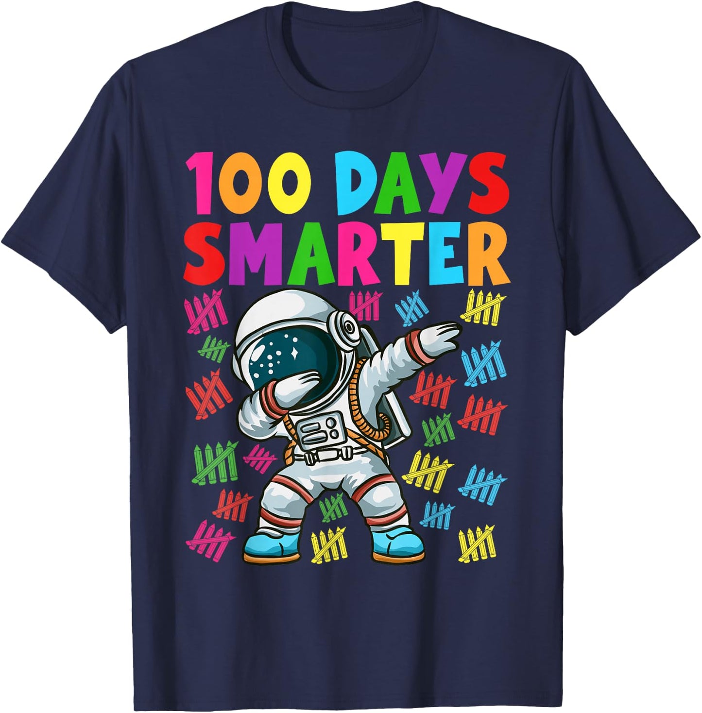 100 Days Smarter 100th Day of School Dabbing Space Kids T-Shirt - T-Shirt | Navy