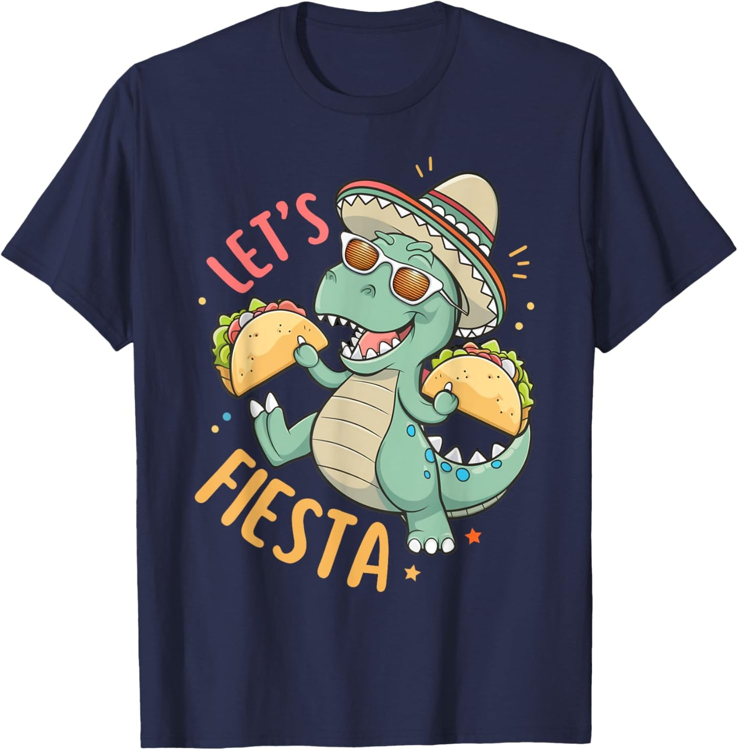 Let's Fiesta Taco Dinosaur Funny Cinco De Mayo Boy Girl Kids T-Shirt - T-Shirt | Navy