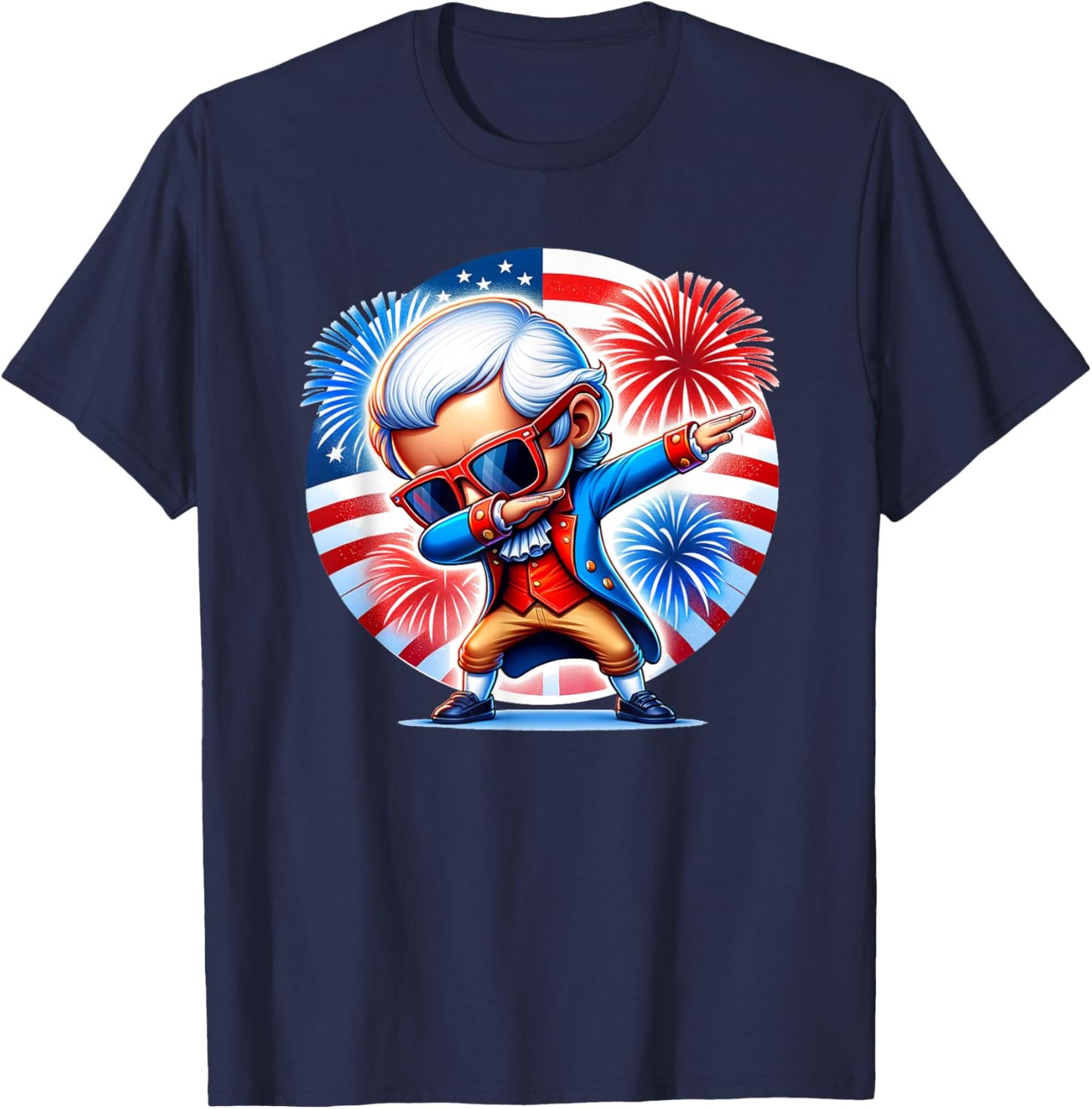 July 4th Dabbing George Washington Patriotic Fireworks Funny T-Shirt - T-Shirt | Navy