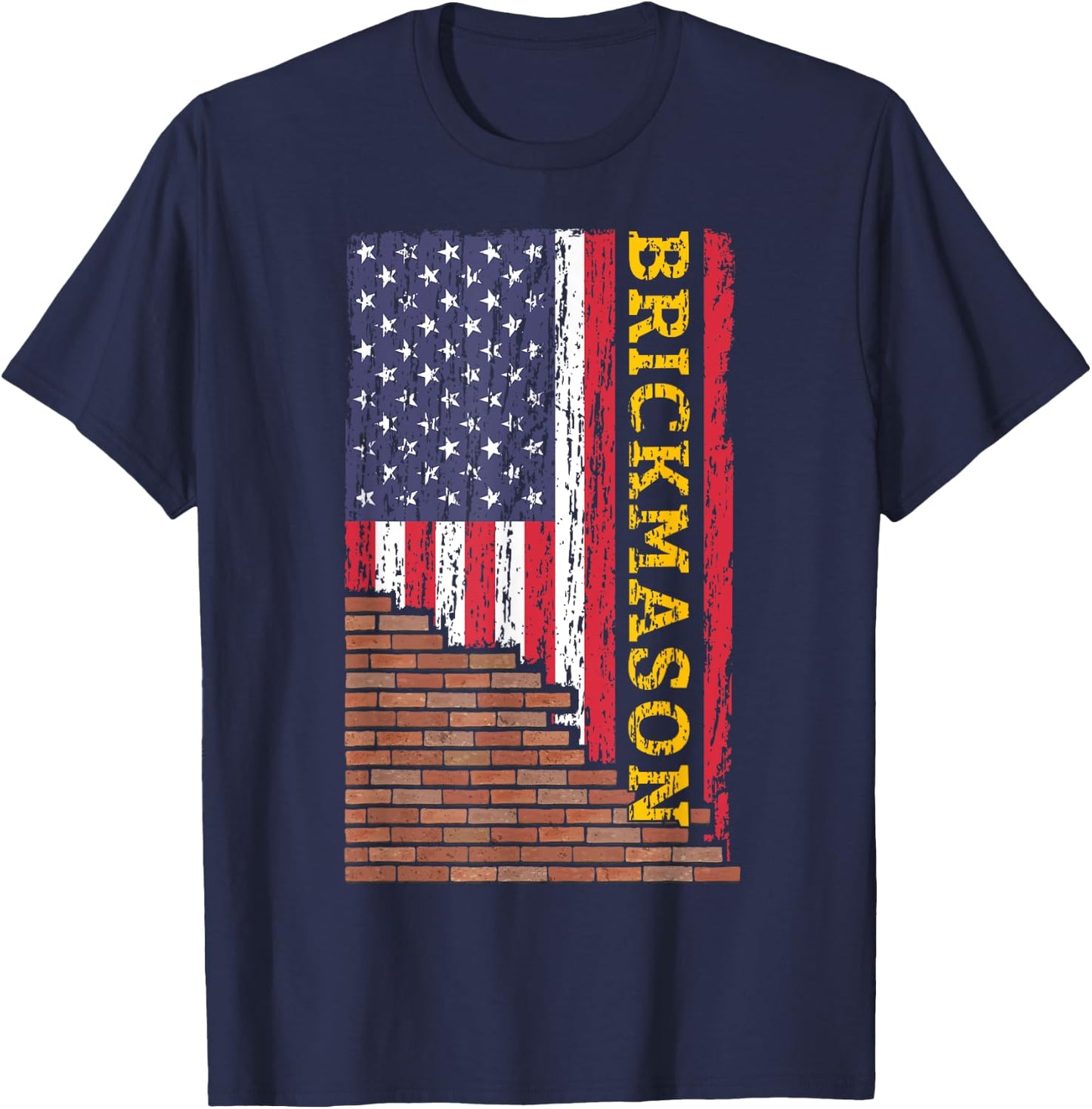 Brick Mason Bricklayer Masonry Construction US Flag Vintage T-Shirt - T-Shirt | Navy
