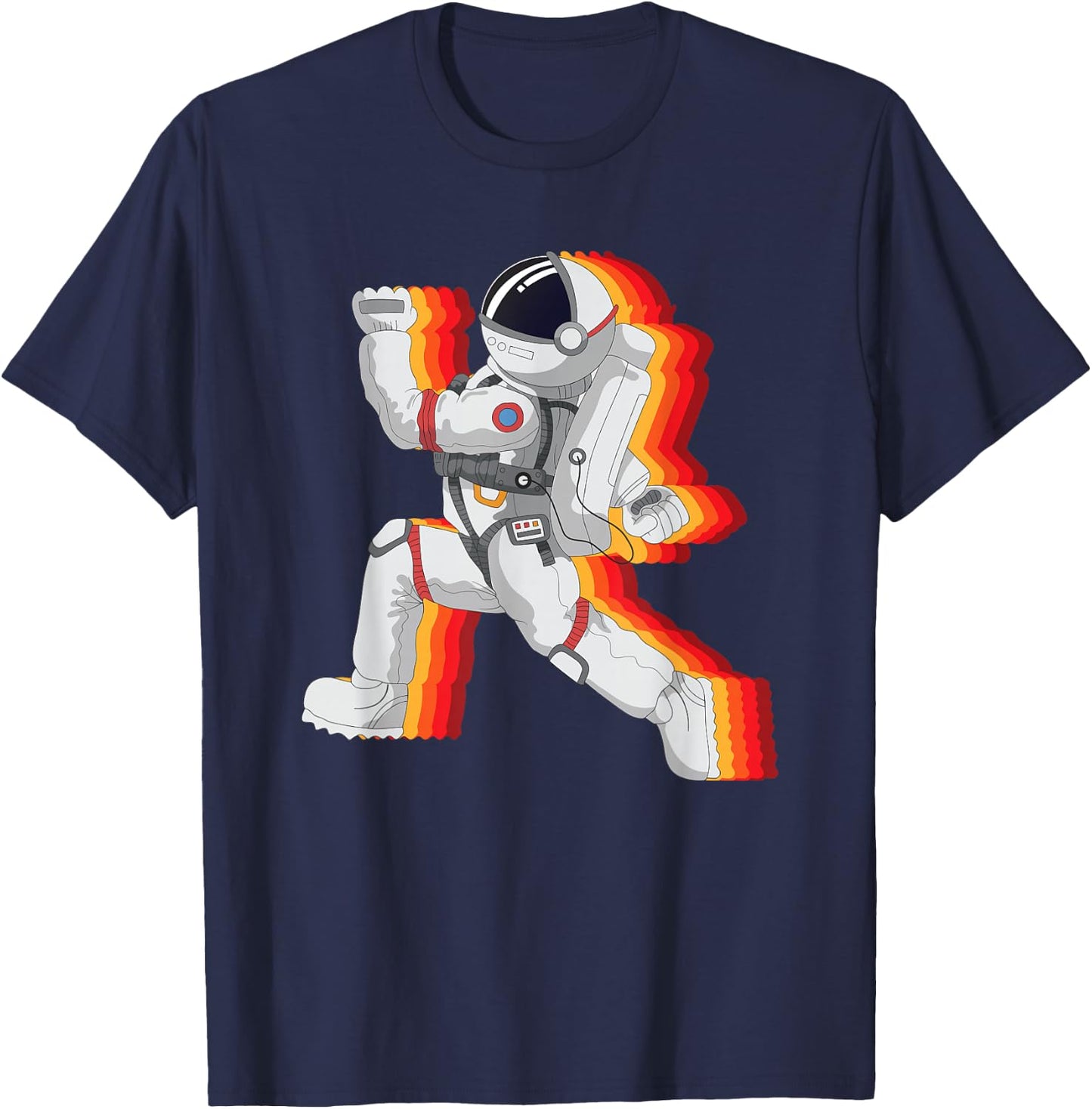 Retro Spaceman And Running Astronaut In Galaxy T-Shirt - T-Shirt | Navy