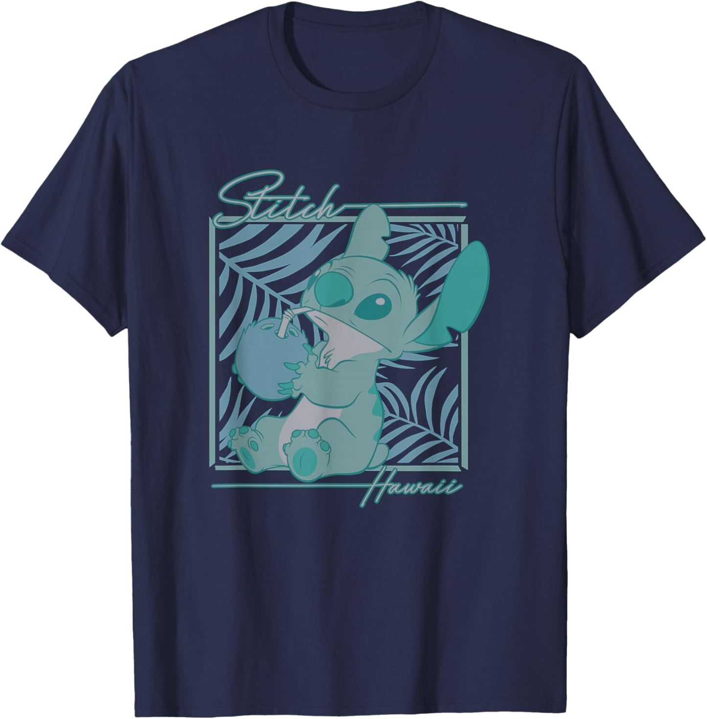 Disney Lilo & Stitch Tropical Hawaii Stitch Gradient Box T-Shirt - T-Shirt | Navy