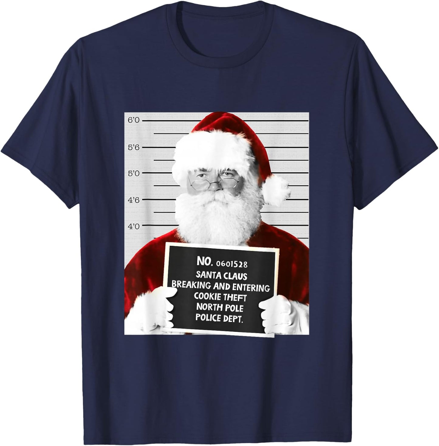 Funny Santa Mugshot in Prison Christmas T-Shirt - T-Shirt | Navy