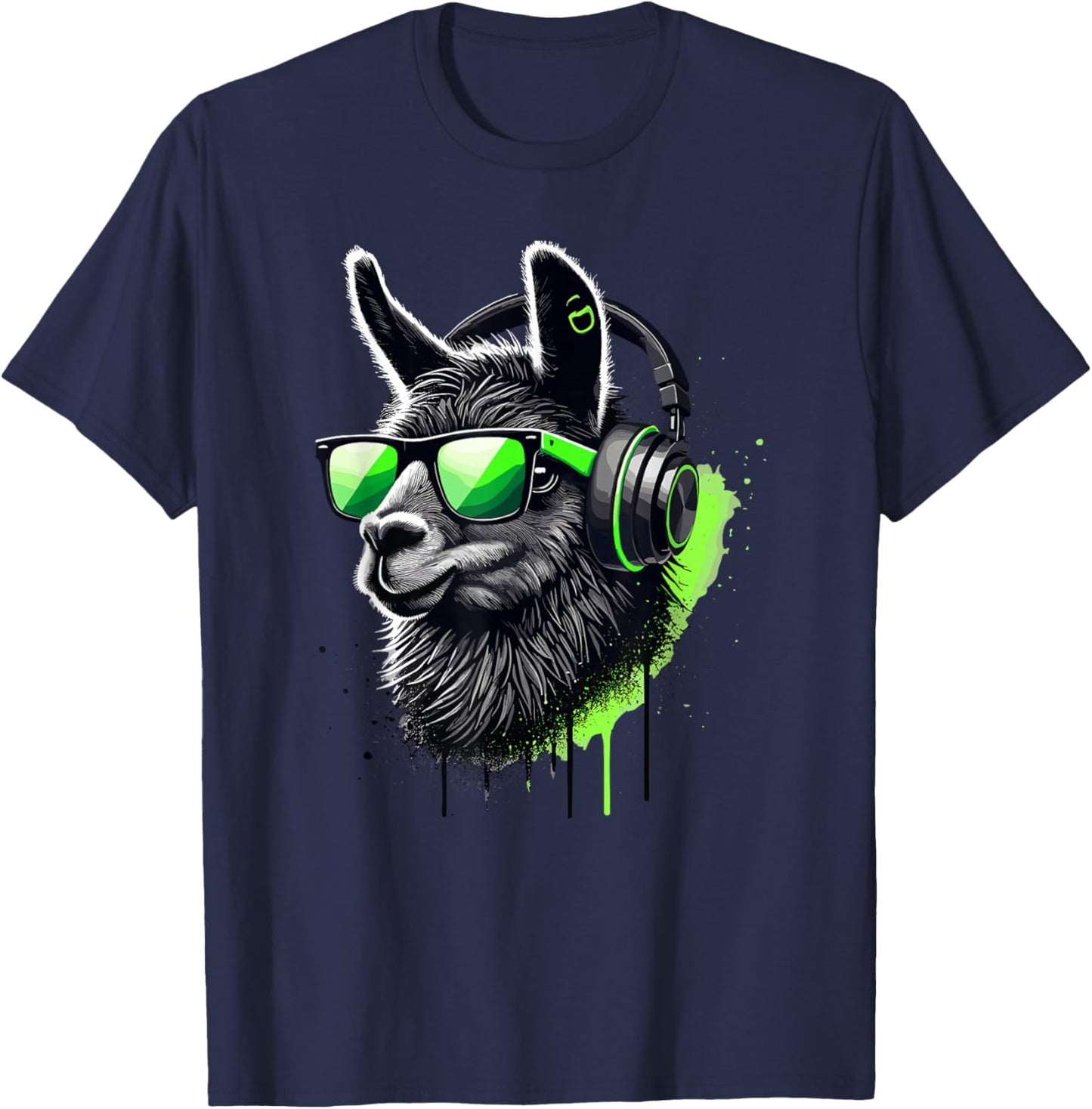 Lama Sunglasses Headphones Alpaca Lamas T-Shirt - T-Shirt | Navy