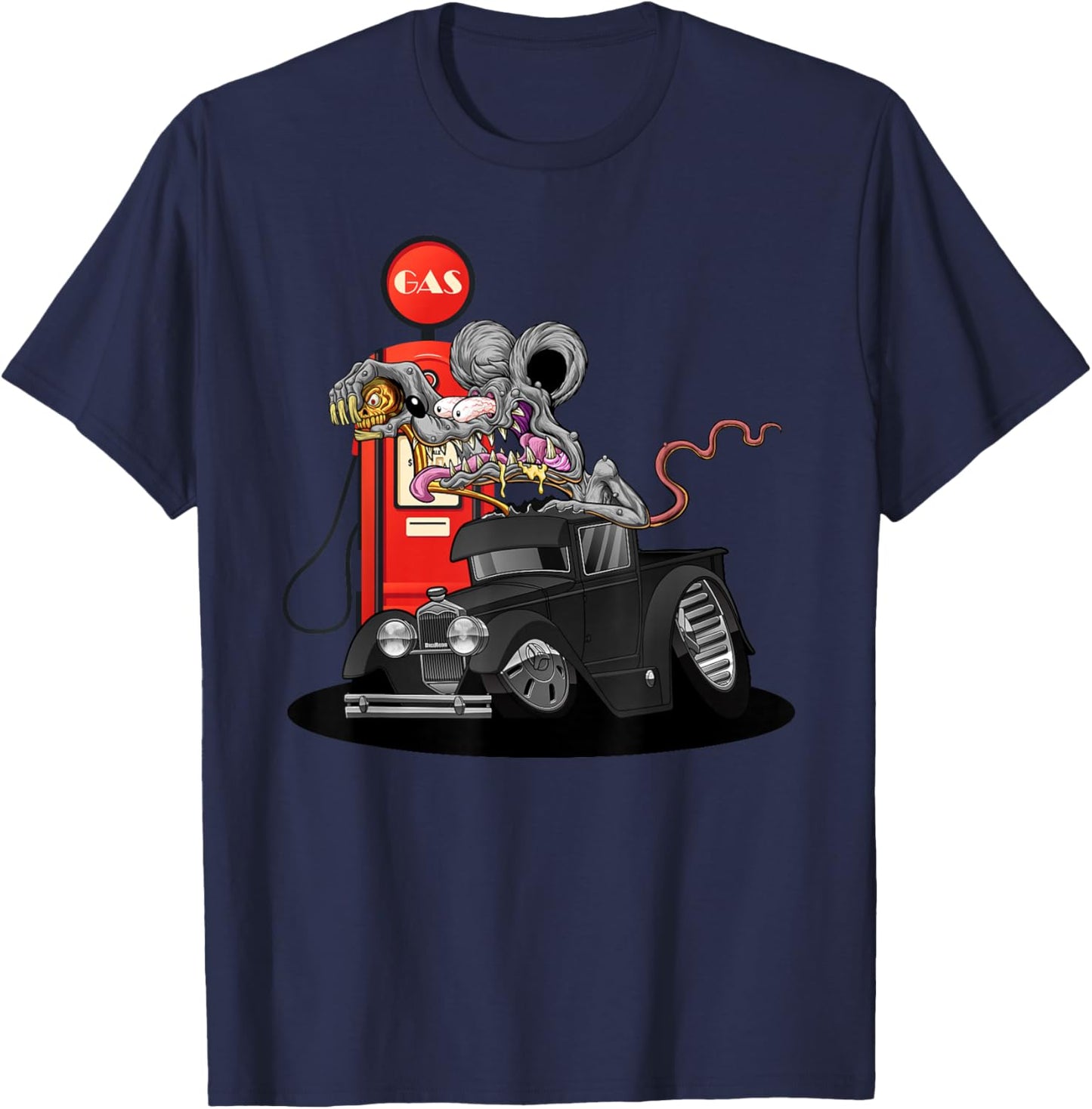 DigiRods Rat Rod Racer Gas Stop 1930s Hot Rod Truck Cartoon T-Shirt - T-Shirt | Navy