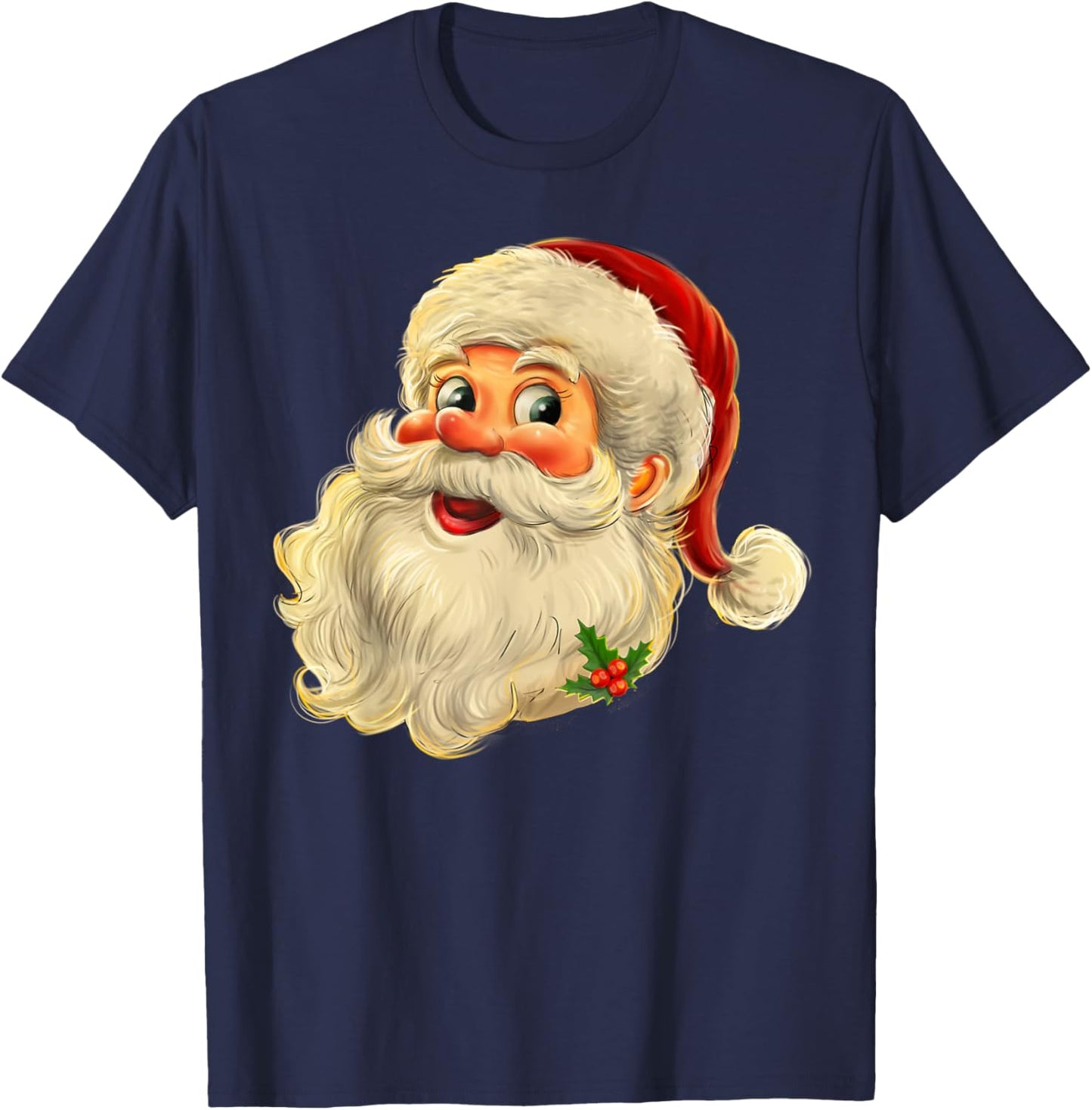 Vintage Christmas Santa Claus Face Men Women Kids Family T-Shirt - T-Shirt | Navy