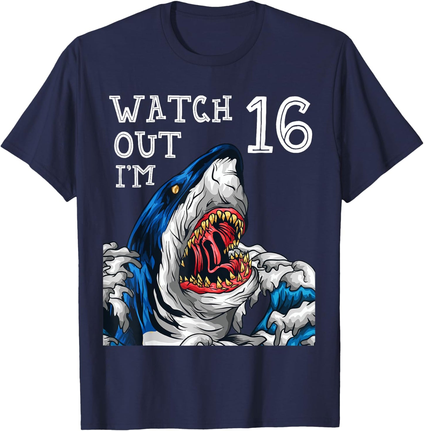 Shark 16th Birthday Boys Gift Pool Party Ocean Fan 16 T-Shirt - T-Shirt | Navy