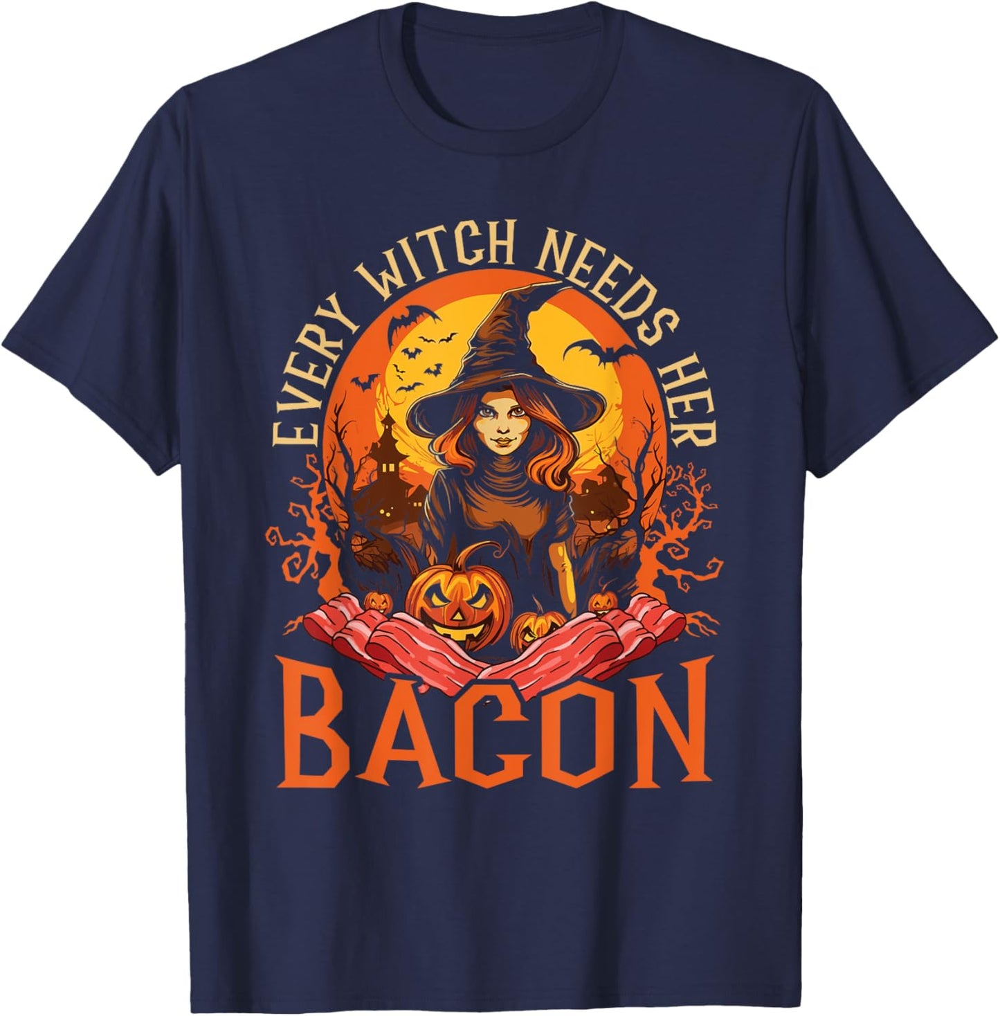 Bacon Halloween Scary Trick Or Treat Spooky Breakfast T-Shirt - T-Shirt | Navy