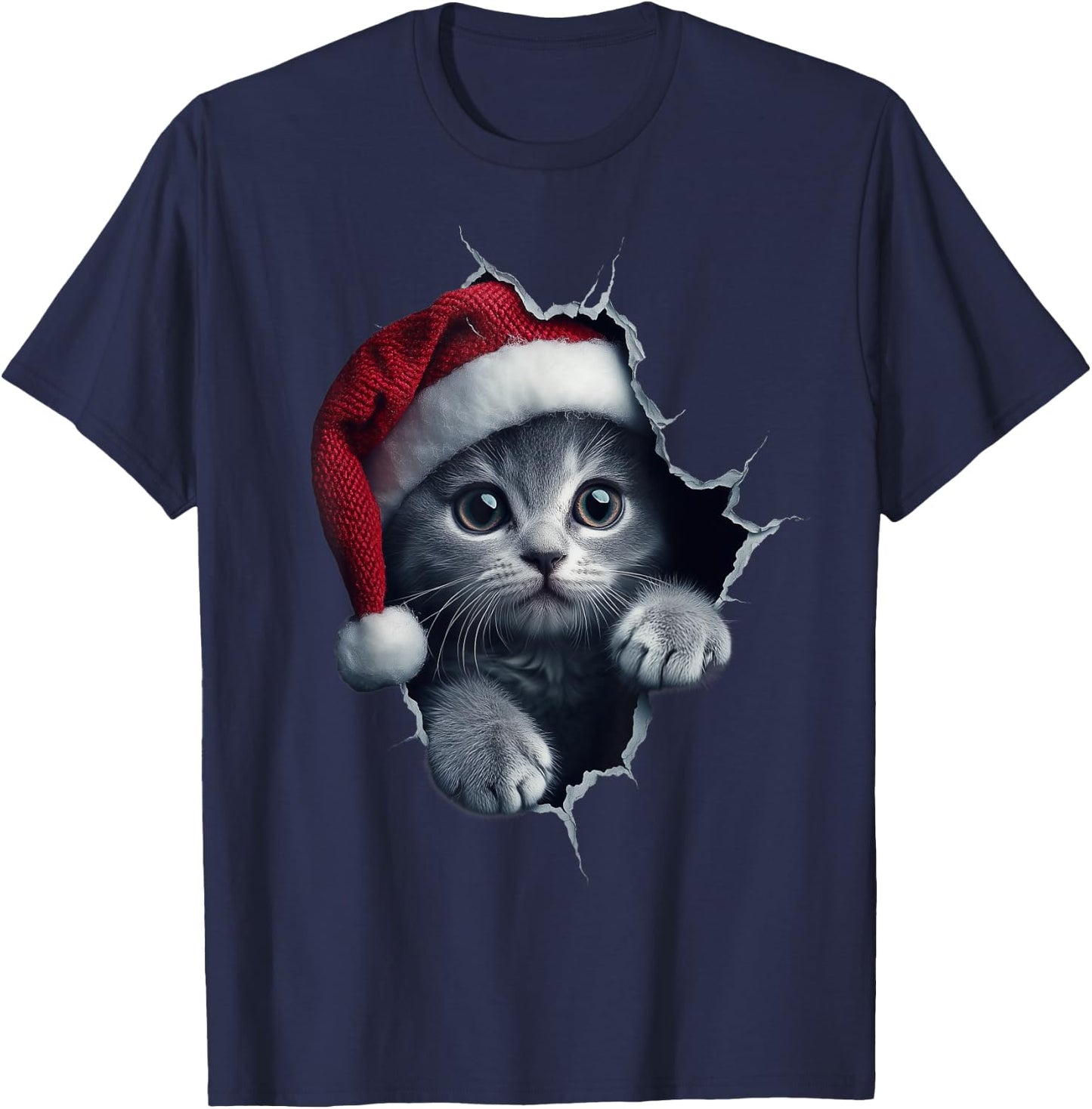 Funny Christmas Cat Lover Cats Owner Xmas Cute Cat T-Shirt - T-Shirt | Navy