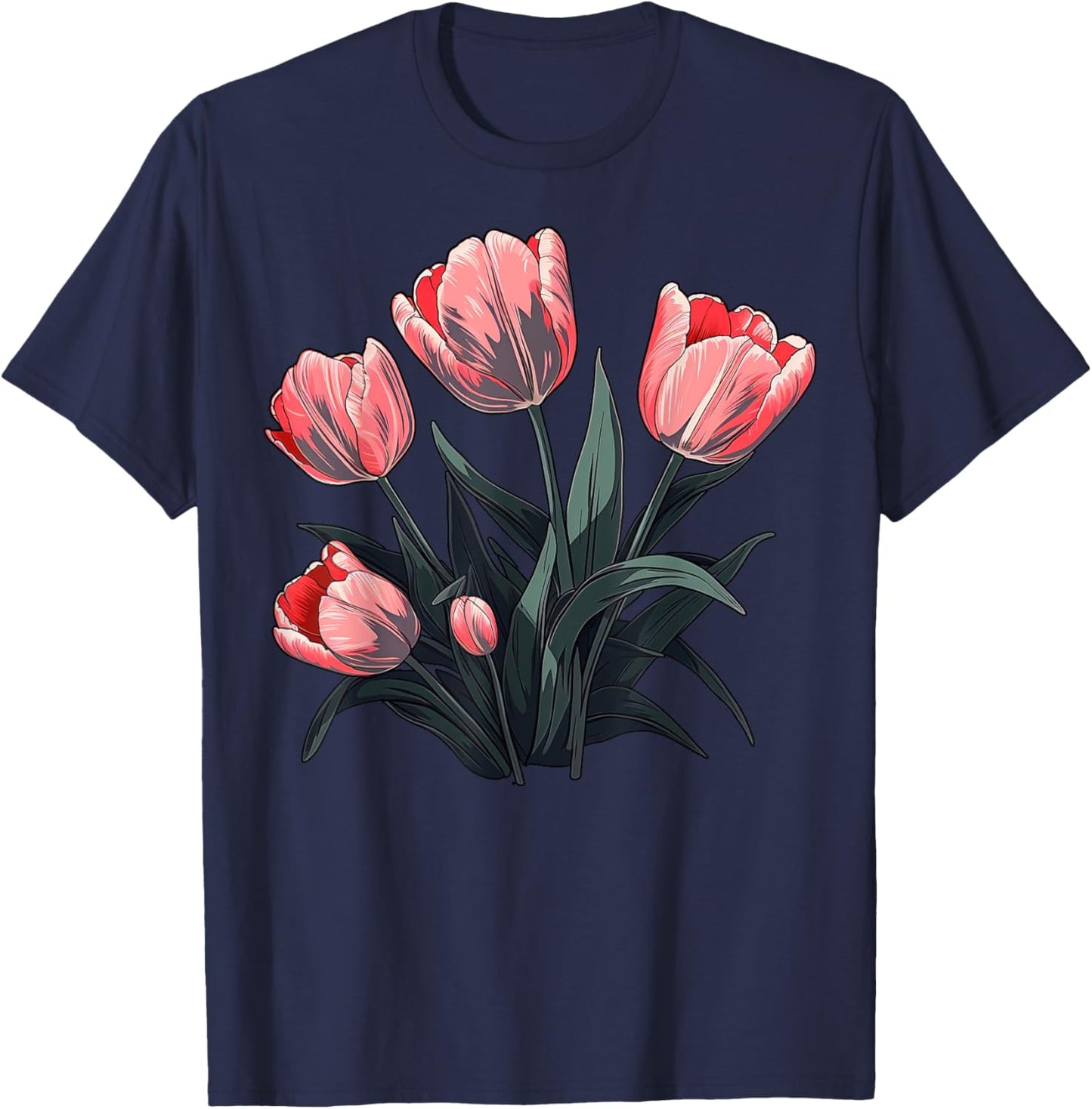 Vintage Tulip Flower on Tulip T-Shirt - T-Shirt | Navy