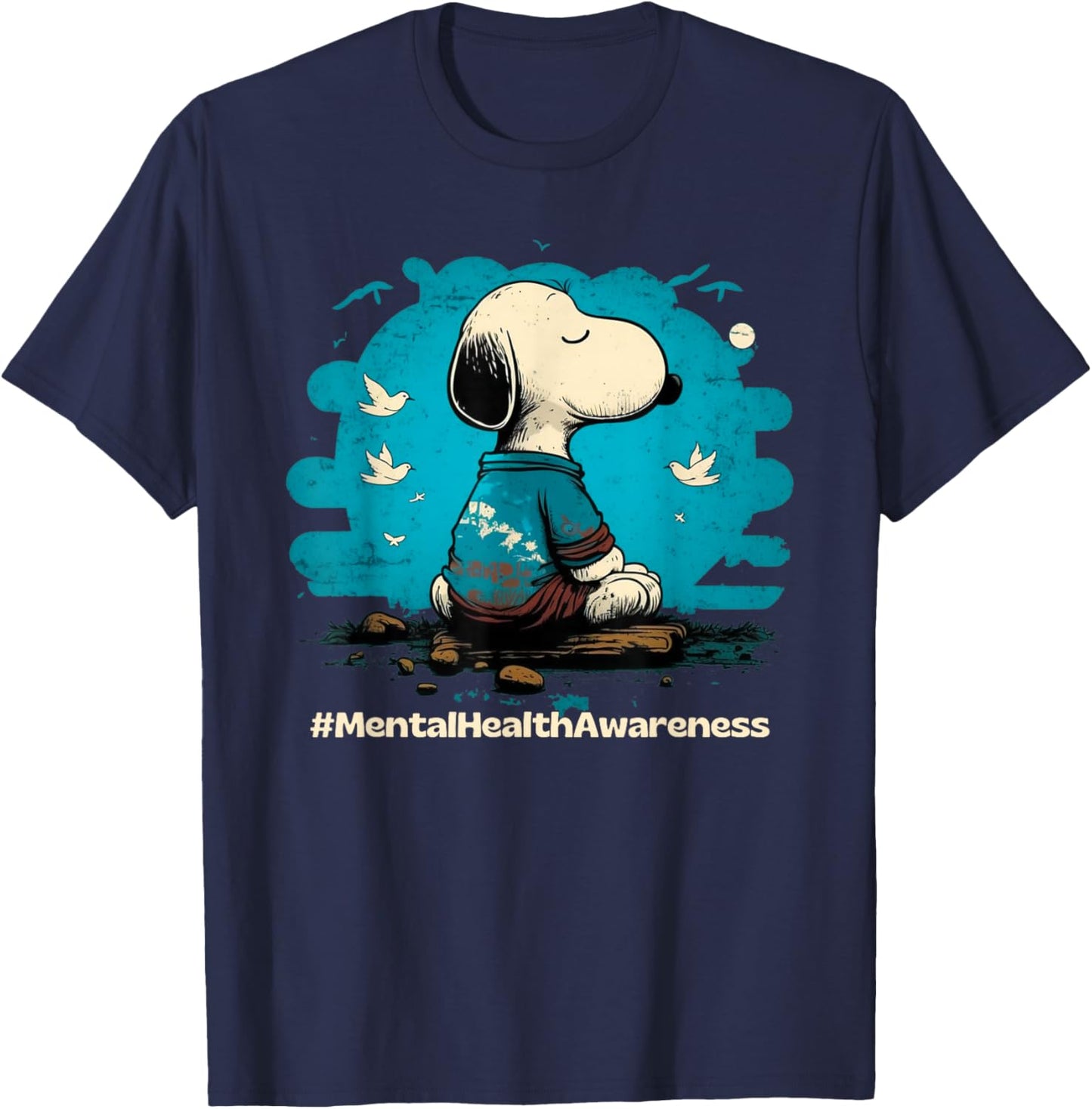Mental Health Awareness Meditating Dog Retro Men and Women T-Shirt - T-Shirt | Navy