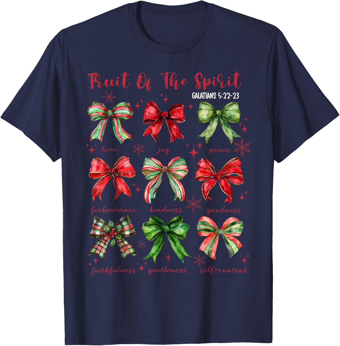 Coquette Bow Fruit Of The Spirit Christmas Jesus Christian T-Shirt - T-Shirt | Navy