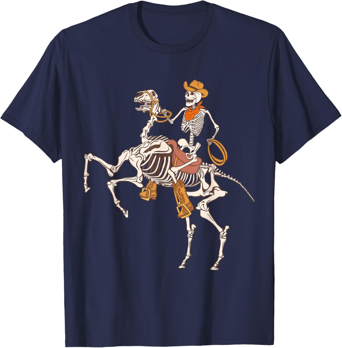 Cowboy Skeleton Riding Horse Funny Halloween Cowgirl Cowboy T-Shirt - T-Shirt | Navy