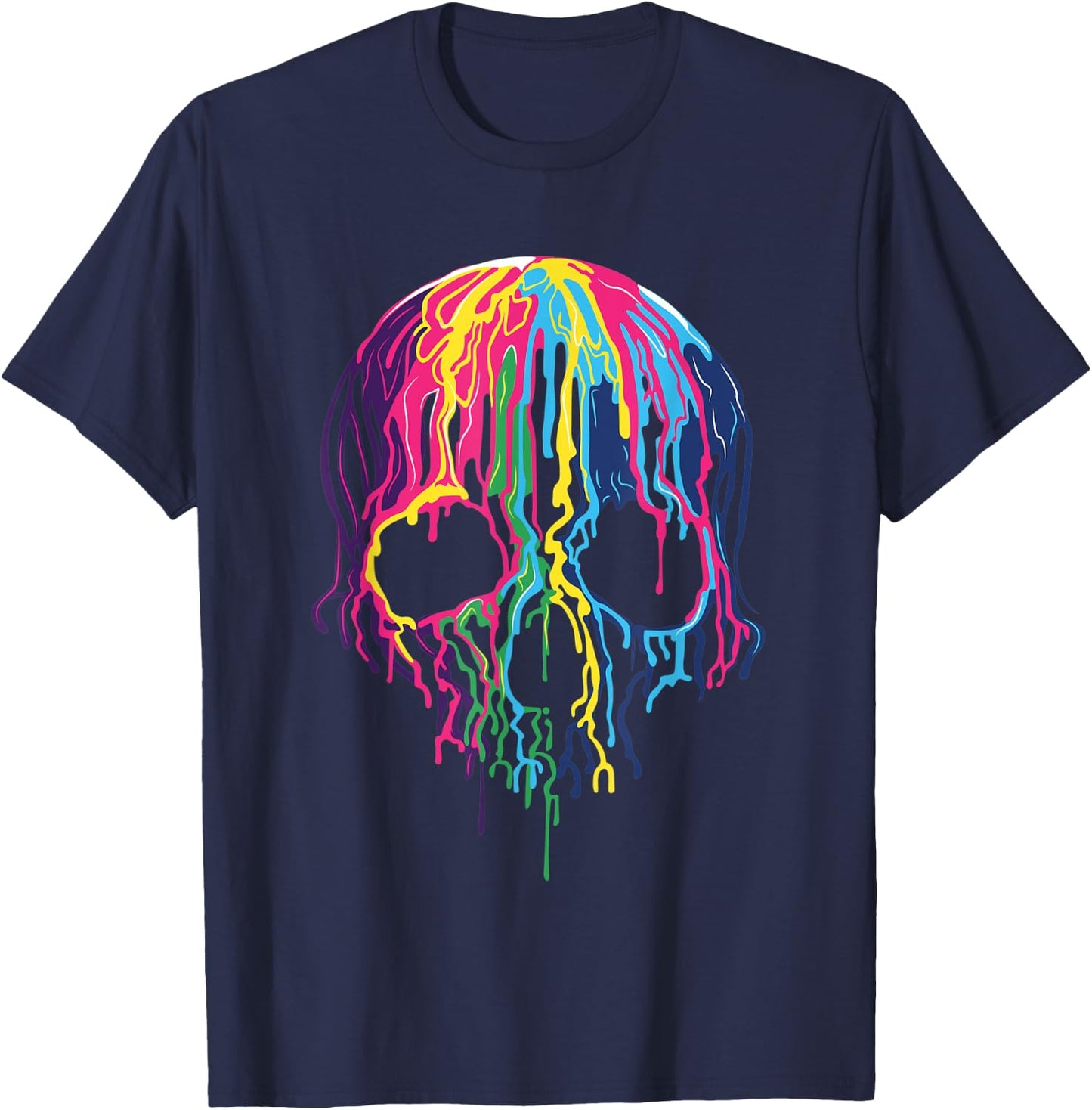 Colorful Melting Rainbow Skull Art Graphic Halloween Gift T-Shirt - T-Shirt | Navy