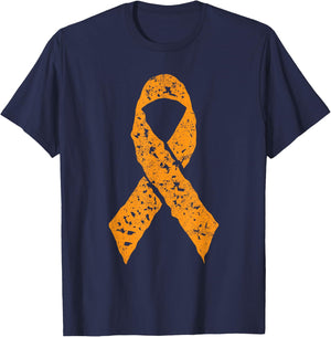 Orange Ribbon Vintage Leukemia Awareness Cancer Patient Gift T-Shirt - T-Shirt | Navy