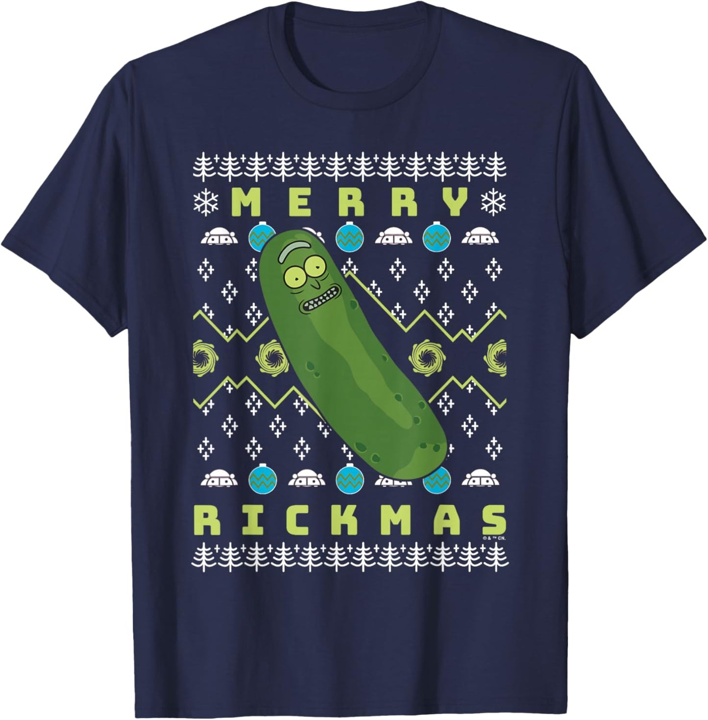 Rick and Morty Merry Pickle Rickmas Ugly Christmas T-Shirt - T-Shirt | Navy