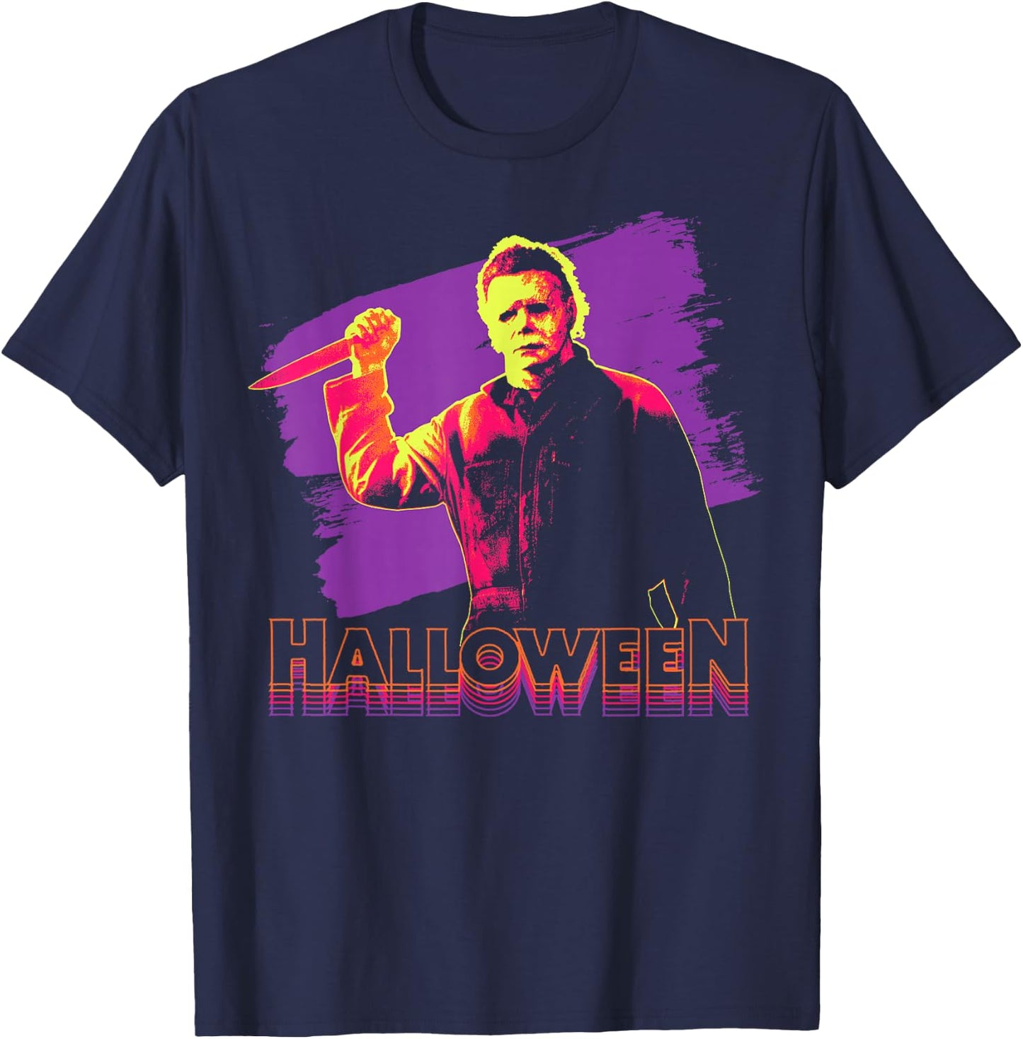 Halloween Michael Myers Neon Portrait Small T-Shirt - T-Shirt | Navy