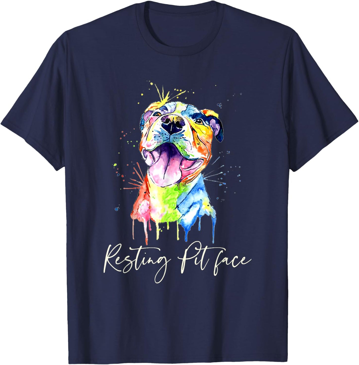 Resting Pit Face Pitbull Watercolor Dog Lovers Gift T-Shirt - T-Shirt | Navy