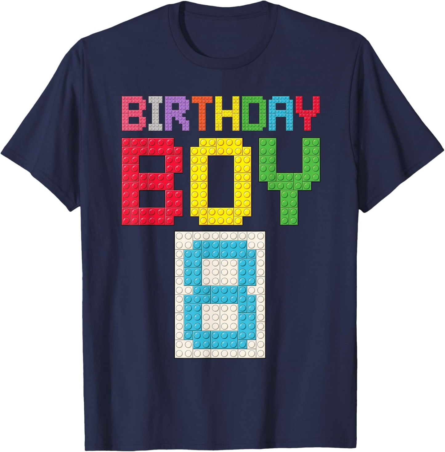 8th Birthday Boy Master Builder 8 Years Old Block Building T-Shirt - T-Shirt | Navy