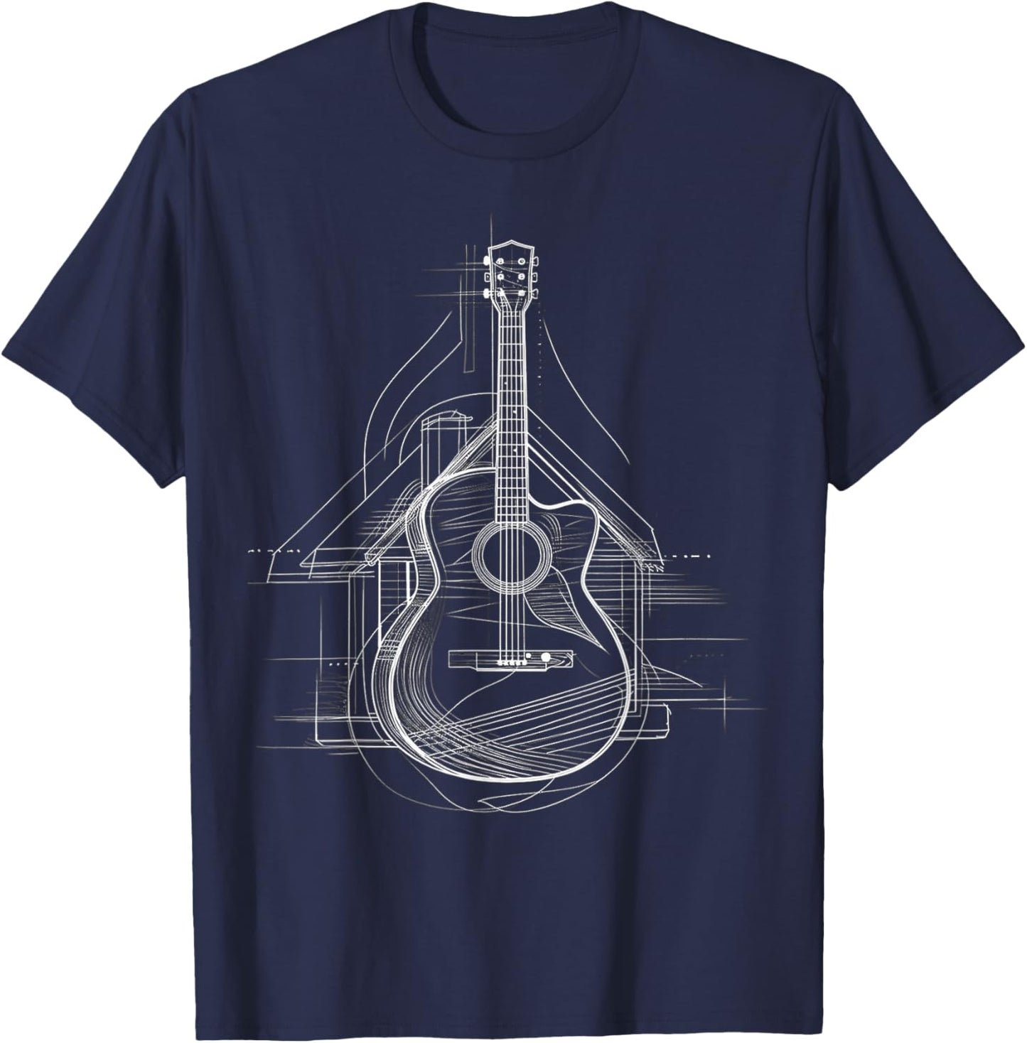 Guitar Musical Instrument Drawing House Art Guitar T-Shirt - T-Shirt | Navy
