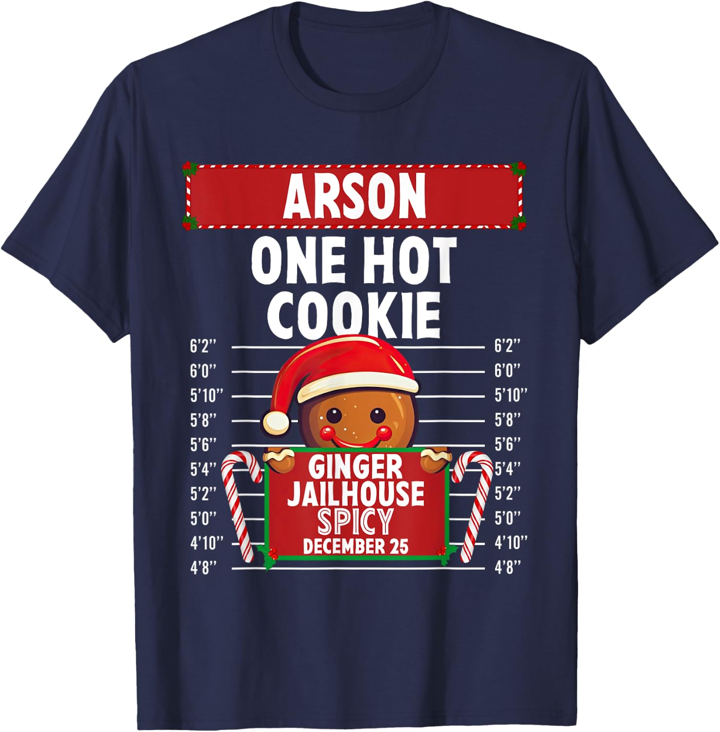 Arson Ginger Jailhouse Christmas Gingerbread Holiday Pajamas T-Shirt - T-Shirt | Navy