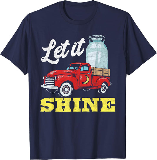 Let it Shine! Vintage Truck & Moonshine Jar Funny Graphic T-Shirt - T-Shirt | Navy