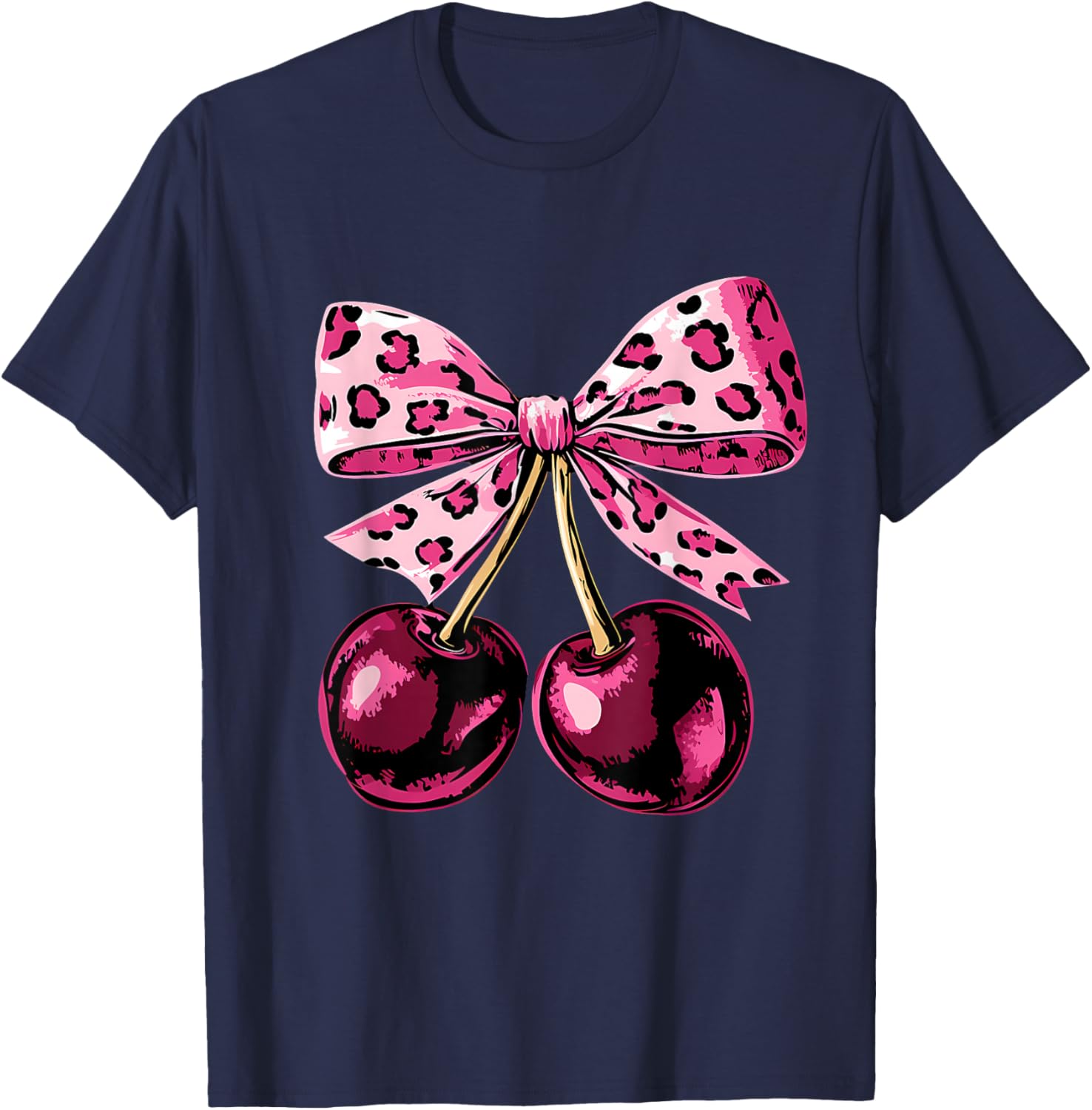 Cerises with Bow Flirty Leopard Pink Cherry T-Shirt - T-Shirt | Navy