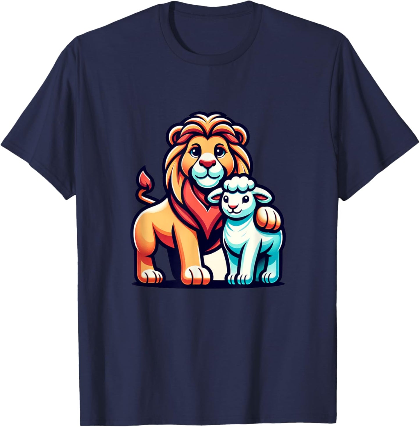 Lion and Lamb Kids Faith Mascot Christian Design T-Shirt - T-Shirt | Navy