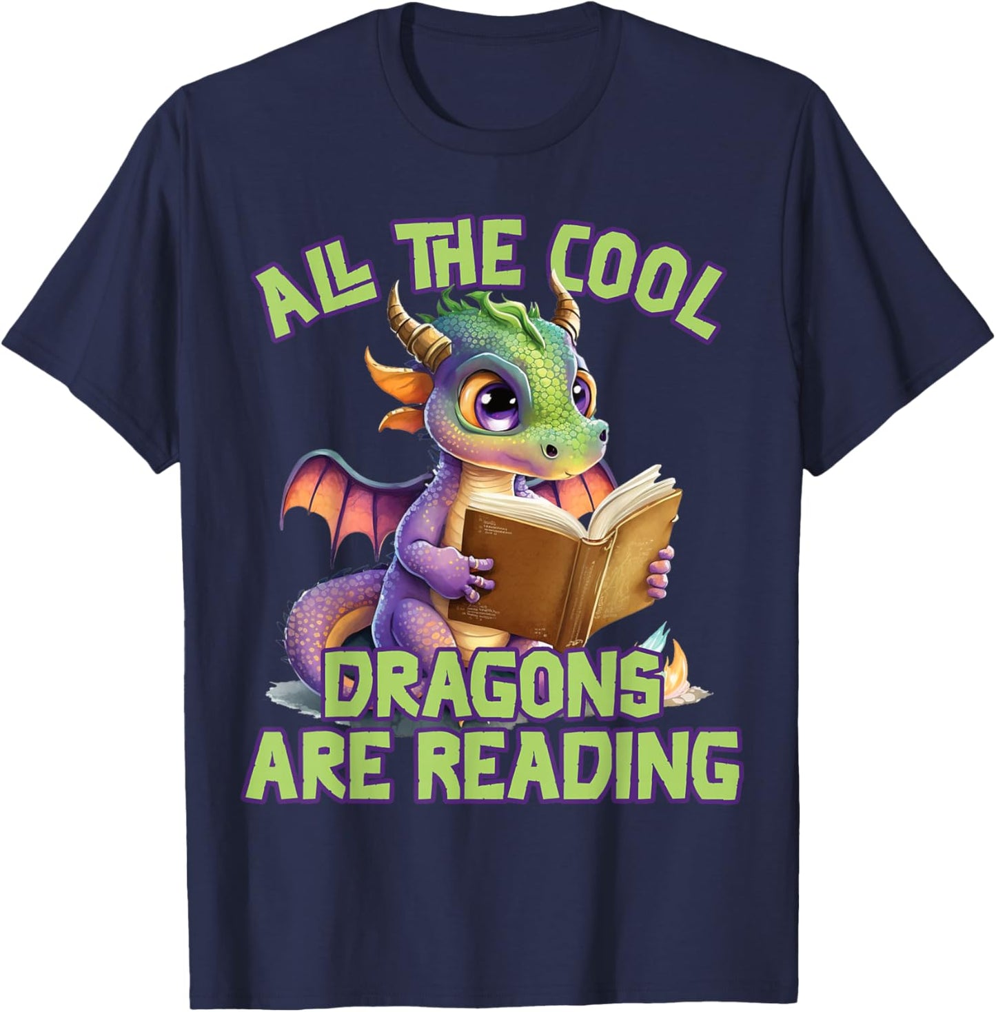 All The Cool Dragons Are Reading Dragon Teacher T-Shirt - T-Shirt | Navy