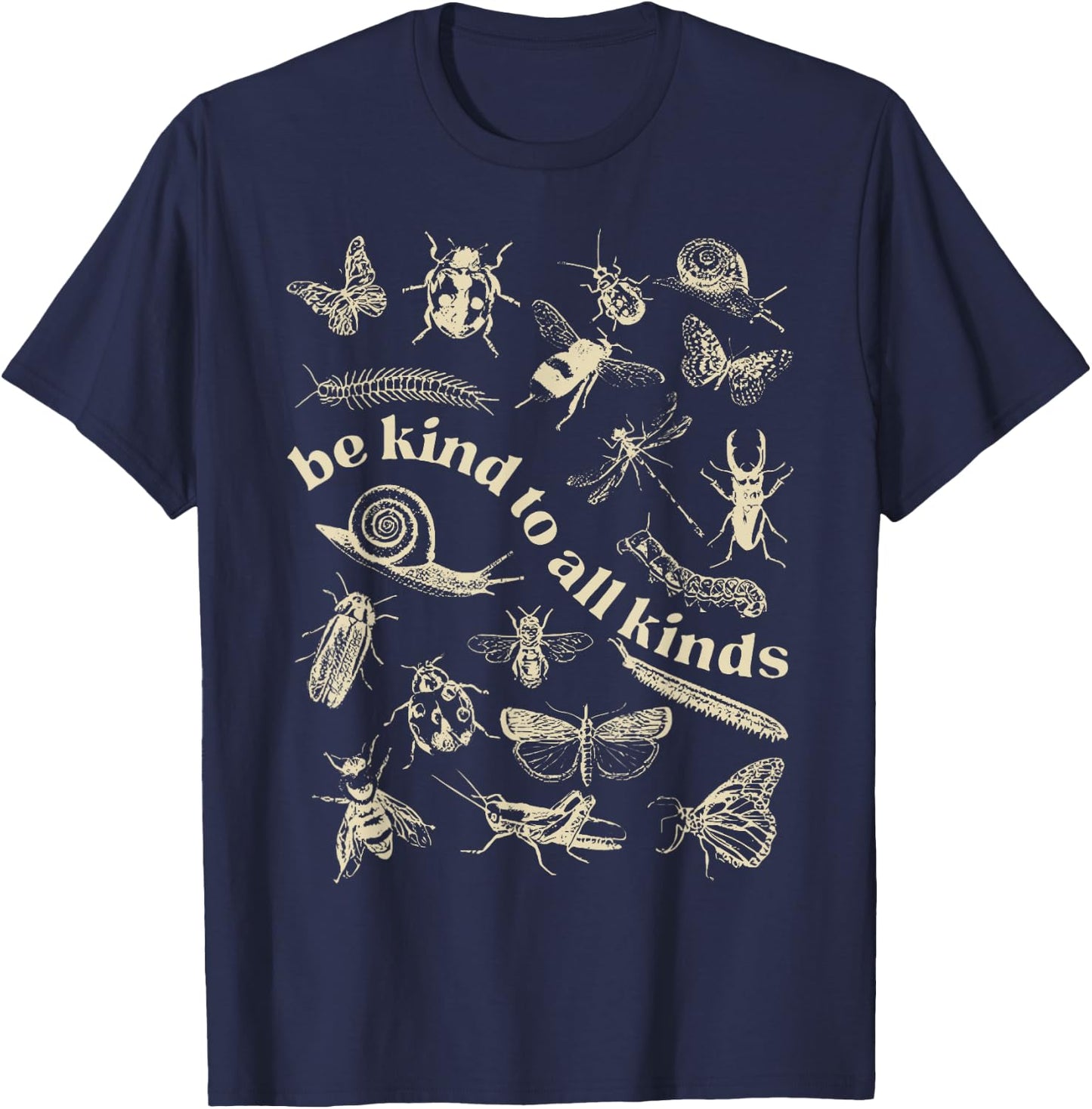 Vintage Be Kind To All Kinds Bugs Entomology Entomologist T-Shirt - T-Shirt | Navy