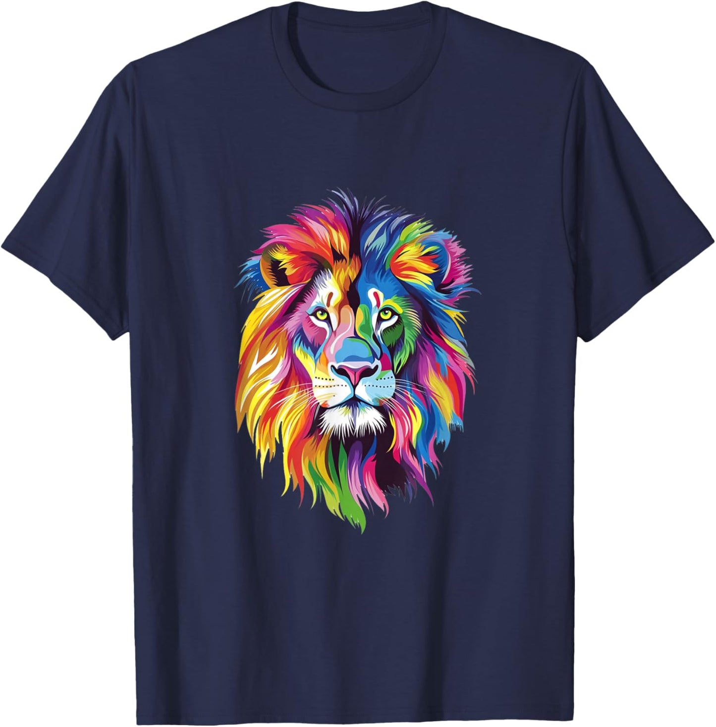 Vibrant Rainbow Lion Art for Bold Animal Lovers T-Shirt - T-Shirt | Navy