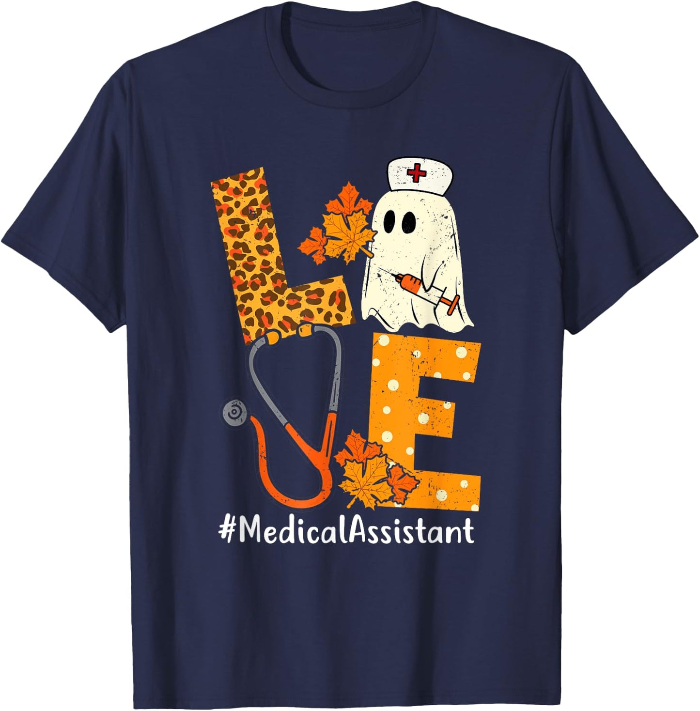 LOVE Leopard Ghost Medical Assistant Halloween Costume Fall T-Shirt - T-Shirt | Navy