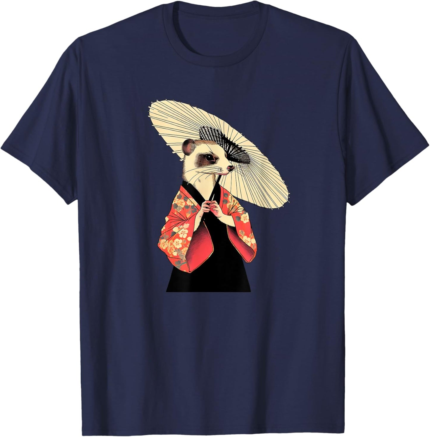 Ferret Geisha Funny Pet Kimono T-Shirt - T-Shirt | Navy