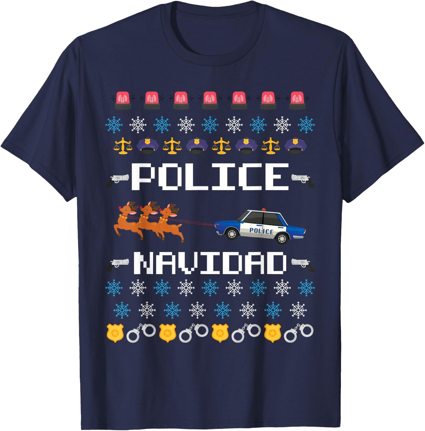 Police Navidad Ugly Christmas Sweater Policeman Officer T-Shirt - T-Shirt | Navy