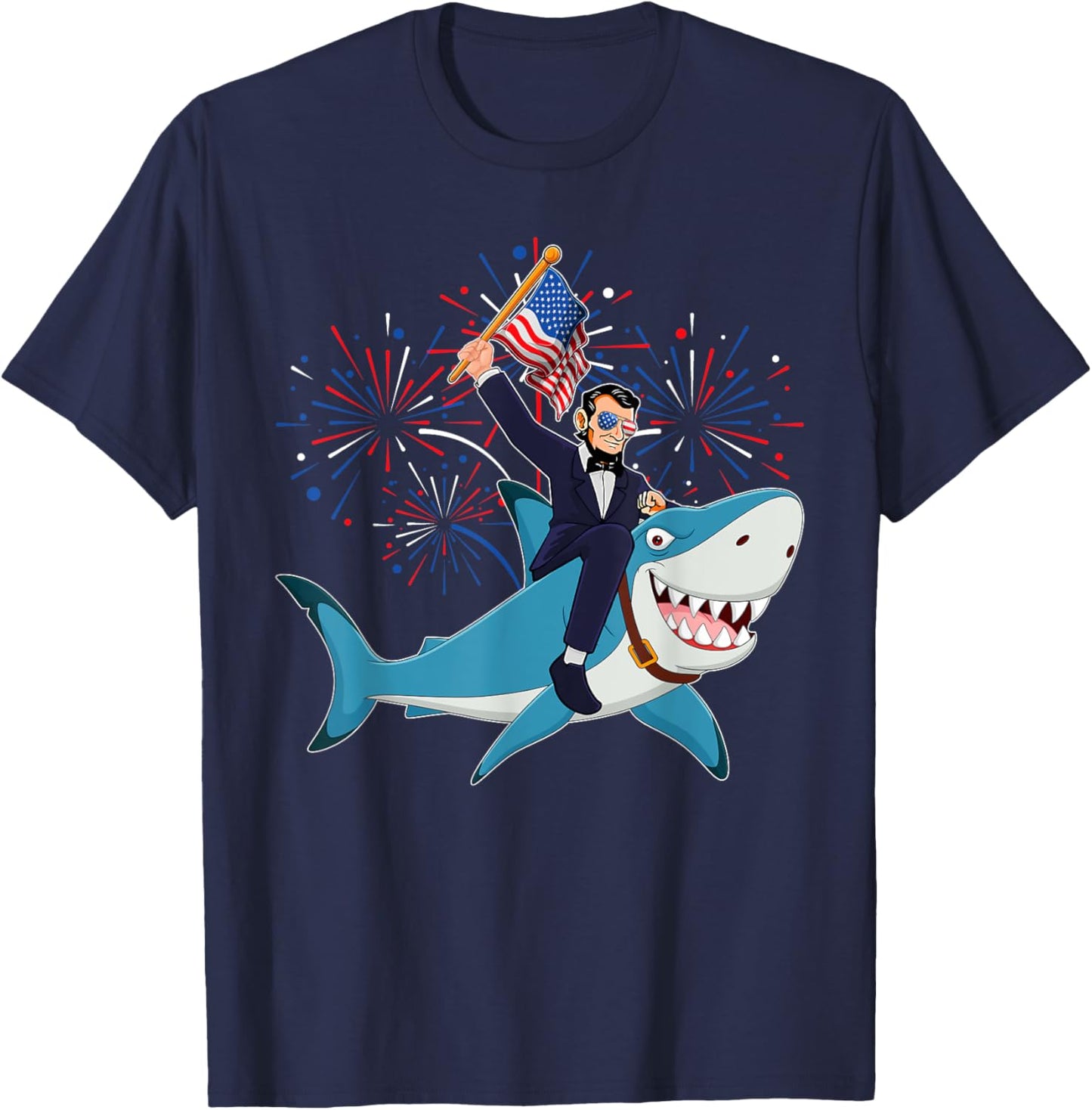 Lincoln Riding Shark 4th Of July Party Patriot Toddler Boys T-Shirt - T-Shirt | Navy