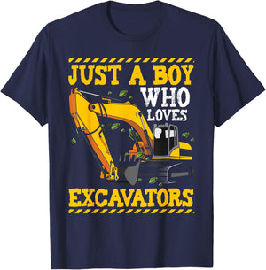Just A Boy Who Loves Excavators Construction Toddler T-Shirt - T-Shirt | Navy