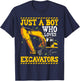 Just A Boy Who Loves Excavators Construction Toddler T-Shirt - T-Shirt | Navy