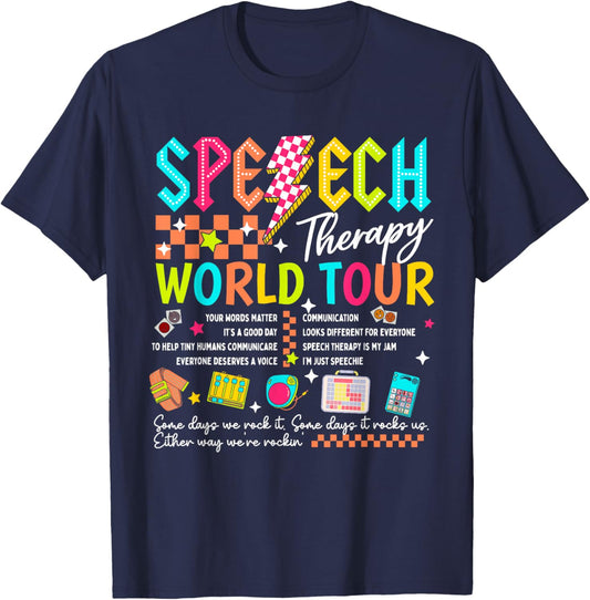 Speech Therapy World Retro Tour Speech Therapist Sped T-Shirt - T-Shirt | Navy