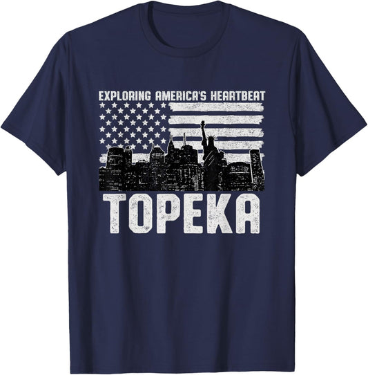 Exploring Americas Heartbeat Topeka Topekan American Flag T-Shirt - T-Shirt | Navy