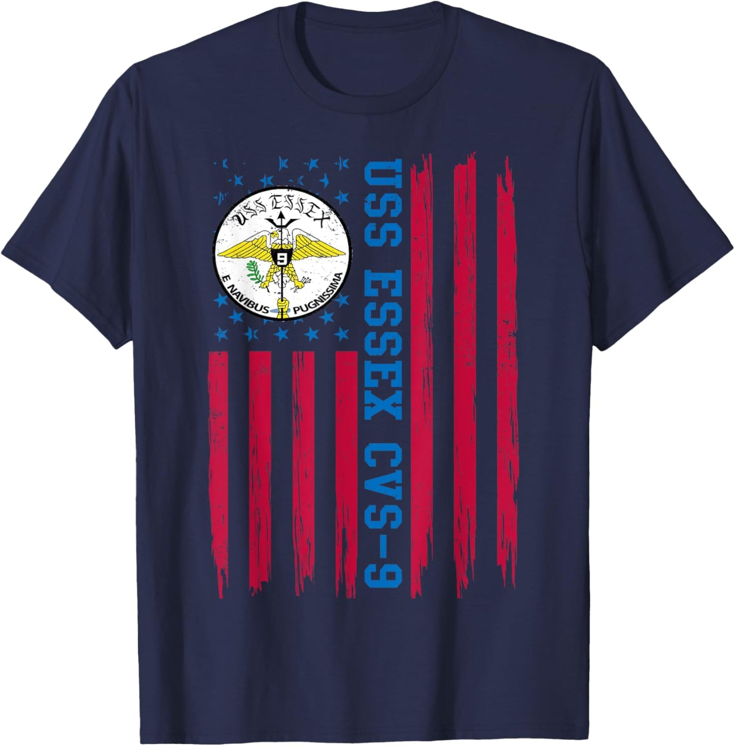 USS Essex CVS-9 American Flag Aircraft Carrier Veteran Papa T-Shirt - T-Shirt | Navy